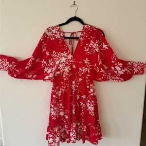 Chic Red Floral Mini Dress flower print